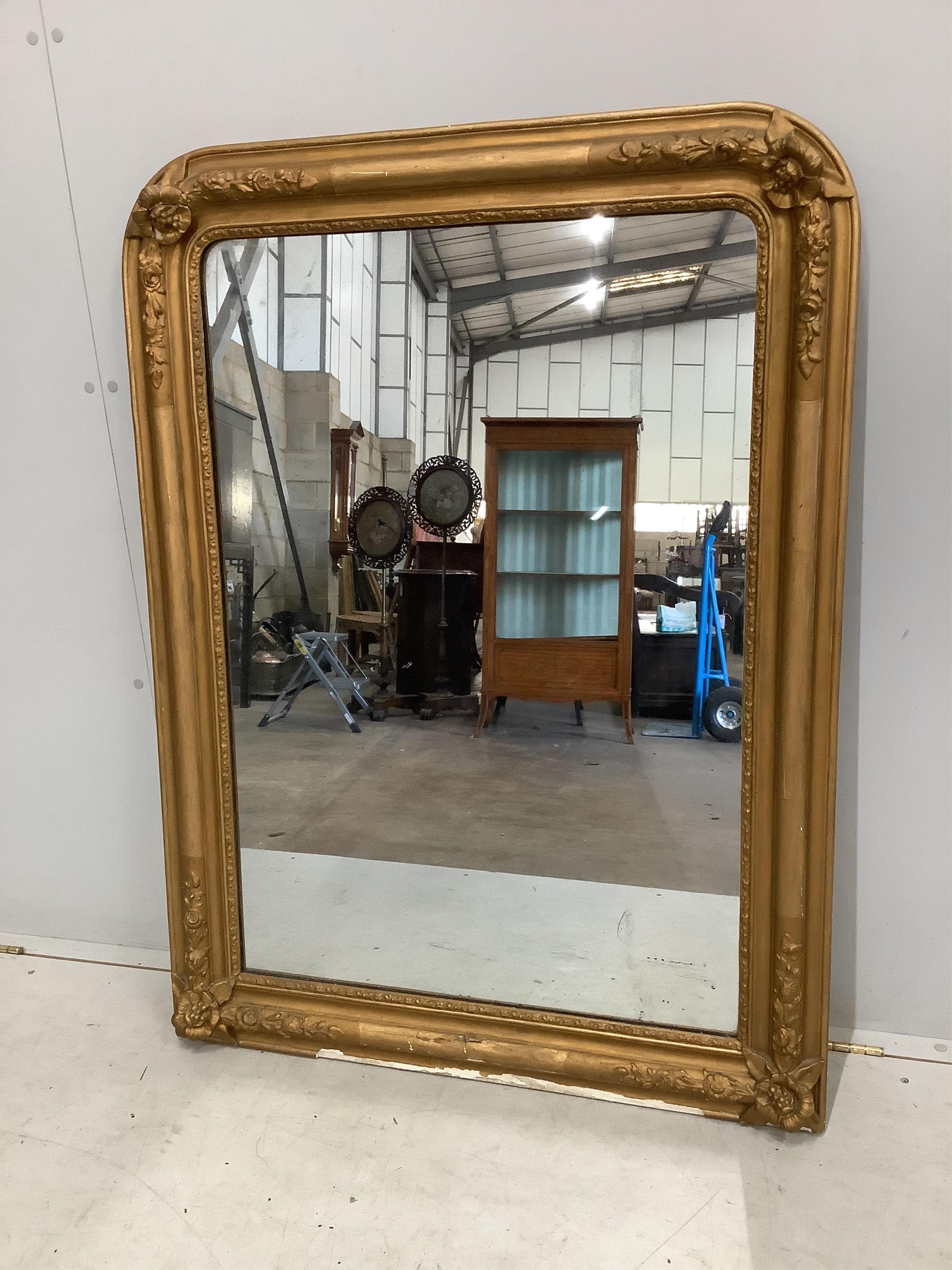 A Victorian giltwood and composition overmantel mirror, width 90cm, height 122cm